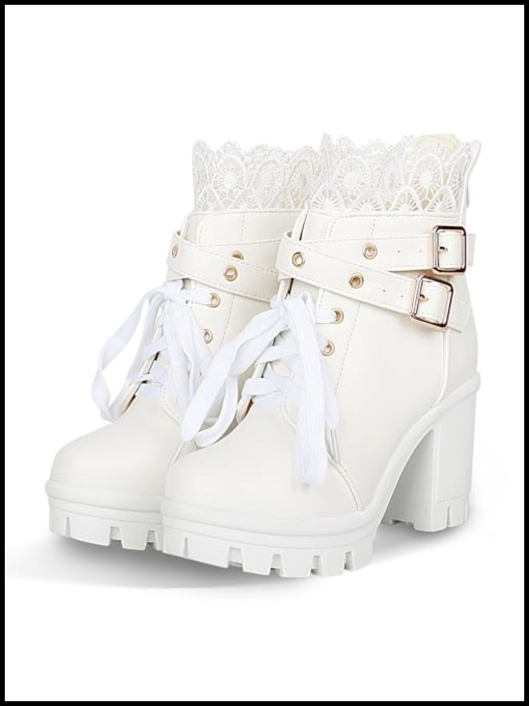 Lace Up Chunky Ankle Boots Platform Gothic Punk Buckle Strap Faux Leather